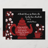ティーパーティーブライダルシャワーレッドブラック 招待状 (正面/裏面)