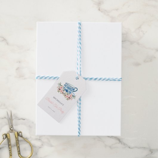 ティーパーティーブライダルシャワー ギフトタグ (より糸付き)