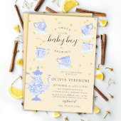 ティーパーティーブルーエレガントボホレース男の赤ちゃんシャワー 招待状