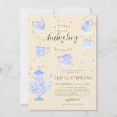 ティーパーティーブルーエレガントボホレース男の赤ちゃんシャワー 招待状 (正面)