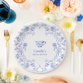 ティーパーティーブルーフローラブライダルシャワー ペーパープレート