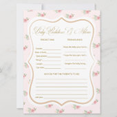 ティーパーティーベイビーシャワーの予測ゲームカード 招待状 (正面)