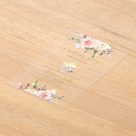 ティーパーティーベビーシャワーアクリル招待状 アクリル招待状 (レイダウン)