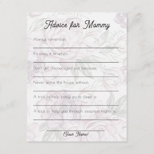 ティーパーティーベビーシャワーアドバイスカード エンクロージャーカード (裏面)