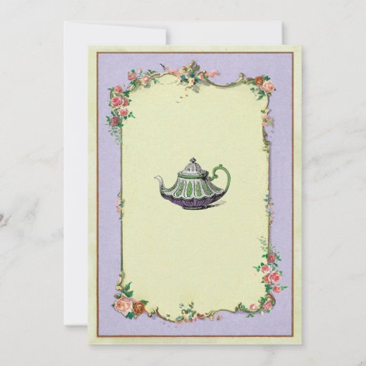ティーパーティーベビーシャワーパープルティーポット招待状 招待状 (裏面)