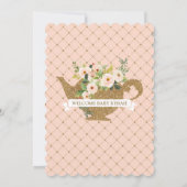 ティーパーティーラグジュアリー赤面とネイビーフローラベビーシャワー 招待状 (裏面)