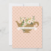 ティーパーティーラグジュアリー赤面フローラガールベビーシャワー 招待状 (裏面)