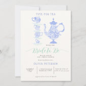 ティーパーティーラベンダーティール(緑がかった色)ボホレースブライダルシャワー 招待状 (正面)