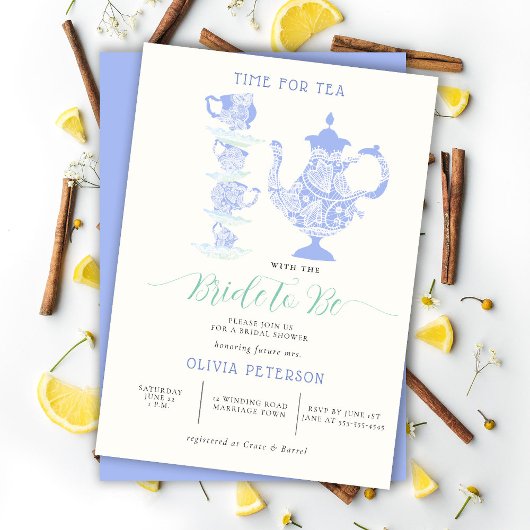 ティーパーティーラベンダーティール(緑がかった色)ボホレースブライダルシャワー 招待状