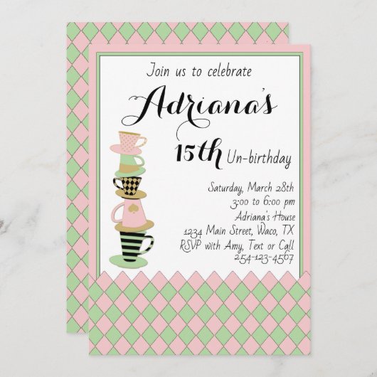 ティーパーティー未誕生日招待状 招待状 (正面/裏面)