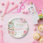 ティーパーティー誕生日ガールピンク&金ゴールドフローラパーティー ペーパープレート (パーティー)