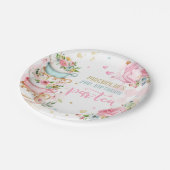 ティーパーティー誕生日ガールピンク&金ゴールドフローラパーティー ペーパープレート (アングル)