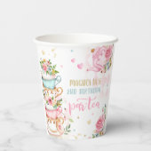 ティーパーティー誕生日ガールピンク&金ゴールドフローラパーティー 紙コップ (裏面)