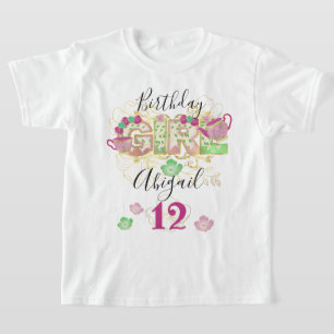 ティーパーティー誕生日ガール フローラカスタム年齢 Tシャツ