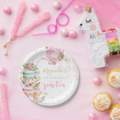ティーパーティー誕生日デコーピンクフローラパーティー   ペーパープレート (パーティー)