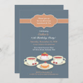 ティーパーティー誕生日フラット招待状 招待状 (正面/裏面)