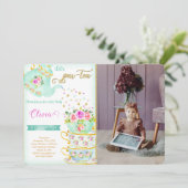 ティーパーティー誕生日写真招待状 招待状 (スタンド正面)