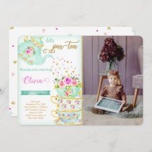 ティーパーティー誕生日写真招待状