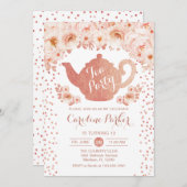 ティーパーティー誕生日 - ローズゴールド ホワイト 招待状 (正面/裏面)