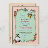 ティーパーティー18th誕生日アリスインワンダーランド招待状 招待状 (正面/裏面)