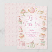 ティーパーティー ティーポット ティーカップ ピンク パーティー ご招待 招待状 (正面/裏面)