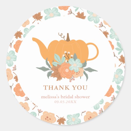 ティーパーティー　パンプキン　ブライダルシャワー　サンキュー ラウンドシール (正面)