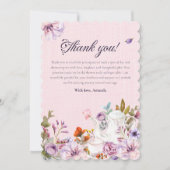 ティーパーティー ピンク 水彩花 ブライダルシャワー サンキューカード (正面)
