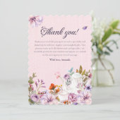 ティーパーティー ピンク 水彩花 ブライダルシャワー サンキューカード (スタンド正面)