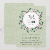ティーパーティー フローラルリース セージ  ラスティック ブライダルシャワー 招待状 (正面/裏面)