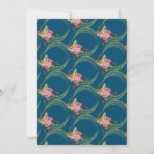 ティーパーティー フローラルリース 幻想的なピンク 赤 青 招待状 (裏面)