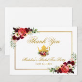 ティーパーティー ブライダルシャワー バーガンディー ボーホー サンクス サンキューカード (正面/裏面)