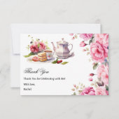 ティーパーティー ブライダルシャワー ピンク フラワル サンキューカード (正面)