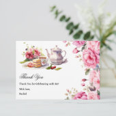 ティーパーティー ブライダルシャワー ピンク フラワル サンキューカード (スタンド正面)