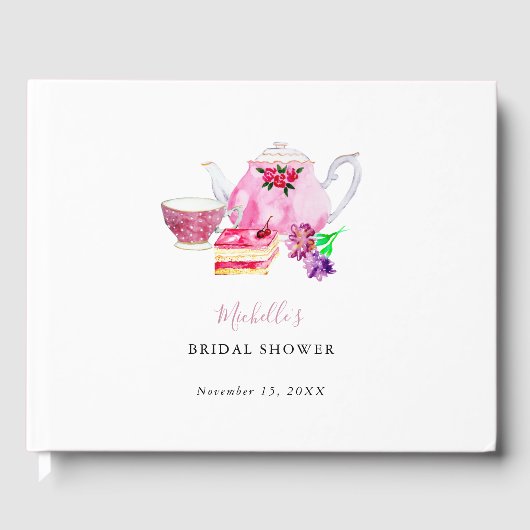 ティーパーティー ブライダルシャワー ブラッシュ ダスティーローズ ティーポット ゲストブック (正面)