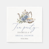 ティーパーティー ブルー フラワー エレガント ブライダルシャワー スタンダードカクテルナプキン (正面)