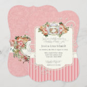 ティーパーティー 水彩 エレガント ローズ 誕生日パーティー 招待状 (正面/裏面)