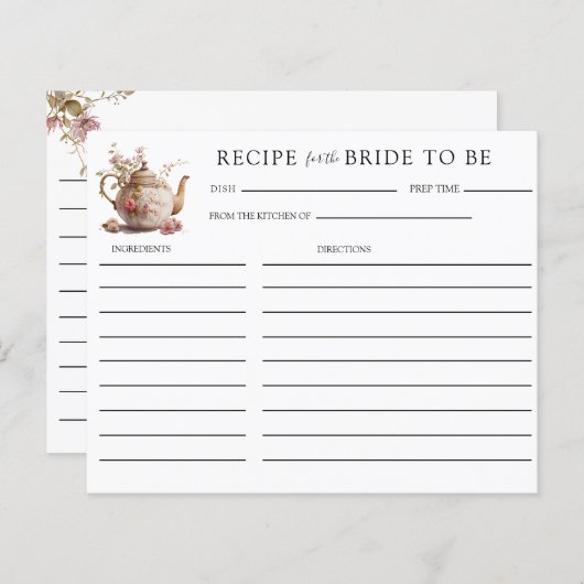 ティーパーティー | Teaブライダルシャワー |レシピカード (正面/裏面)