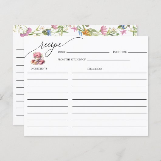 ティーパーティー | Teaブライダルシャワー |レシピカード (正面/裏面)