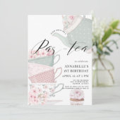 ティーパールティーフローラティーポットピンク1st誕生日 招待状 (スタンド正面)