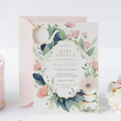 ティーピンクのフローラ赤ちゃんシャワーの時間 招待状