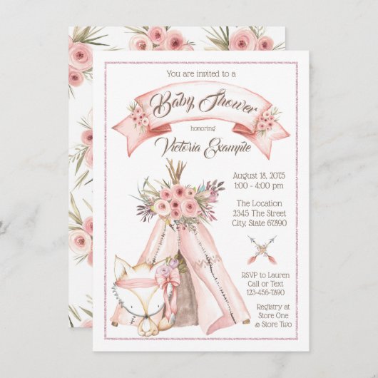 ティーピーキツネガールトバルベビーシャワー招待状 招待状 (正面/裏面)