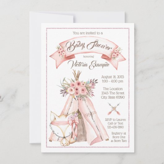 ティーピーキツネガールトバルベビーシャワー招待状 招待状 (正面)