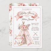 ティーピーキツネトライバルベビーガールシャワー招待状 招待状 (正面/裏面)