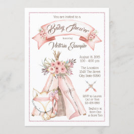 ティーピーキツネトライバルベビーガールシャワー招待状 招待状