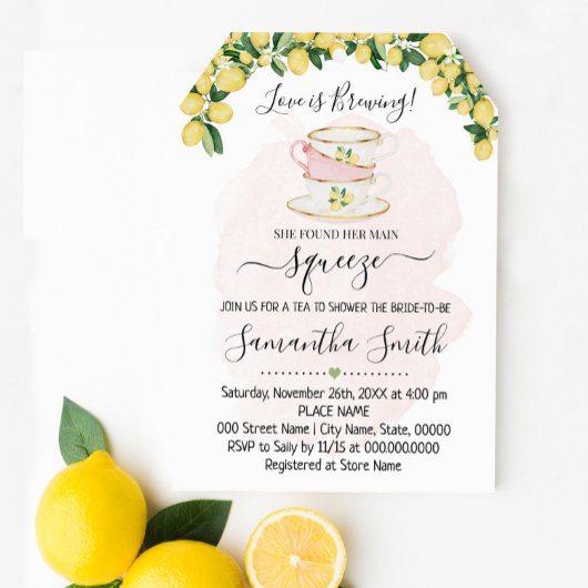 ティーブライダルシャワーレモンズピンクサマー招待状 シーズンカード