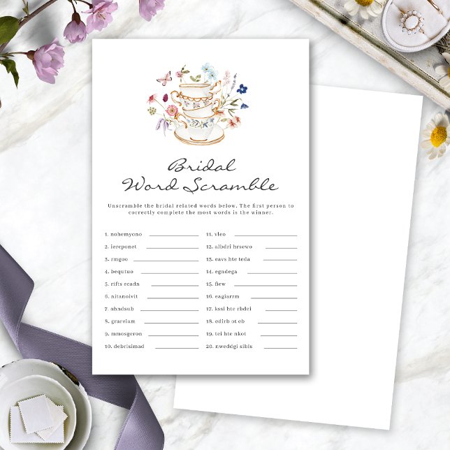 ティーブライダルワードスクランブルゲーム (Tea Cup Bridal Shower Word Scramble Game by Painted Paperie
)