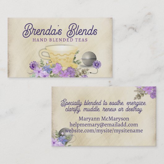 ティーブルーイングボールティーカップフラワーズ名刺… 名刺 (正面/裏面)