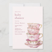 ティーベイビーシャワーのためのピンクの時間招待状 招待状 (正面)