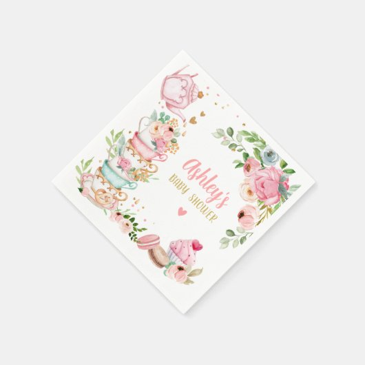 ティーベイビーシャワーピンクフラワーガールベビー醸造中 スタンダードカクテルナプキン (角)