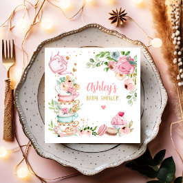 ティーベイビーシャワーピンクフラワーガールベビー醸造中 スタンダードカクテルナプキン